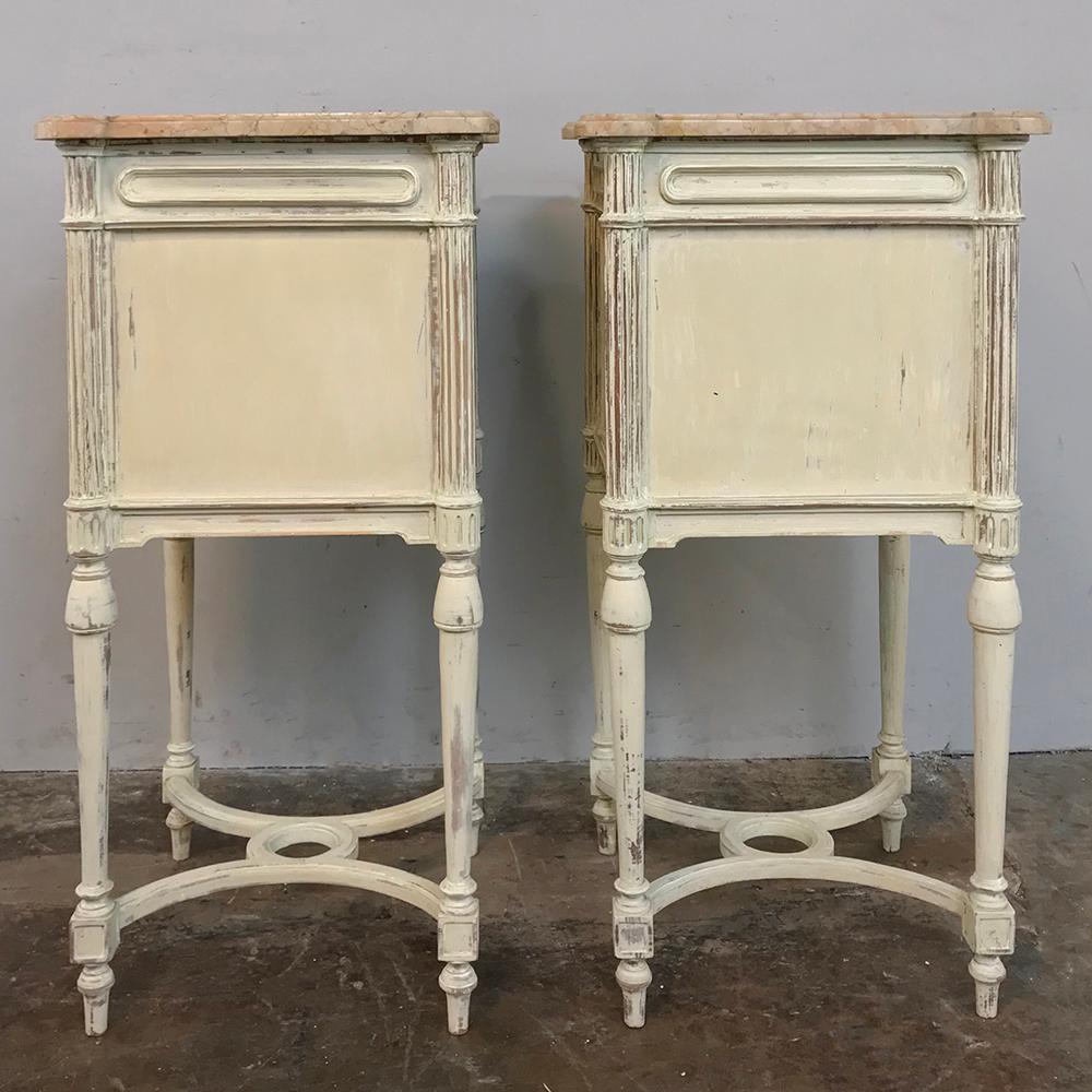 Pair of 19th Century French Louis XVI Painted Marble-Top Nightstands 9