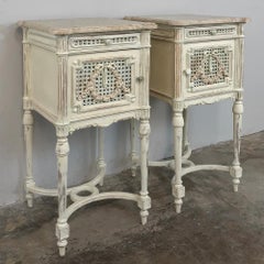Pair of 19th Century French Louis XVI Painted Marble-Top Nightstands