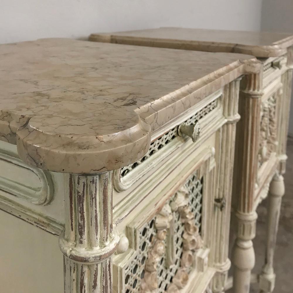 Pair of 19th Century French Louis XVI Painted Marble-Top Nightstands 2