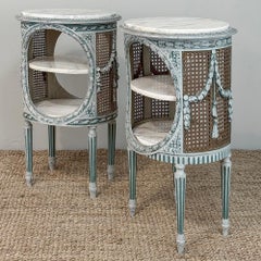 Pair 19th Century French Louis XVI Painted Oval End Tables with Marble