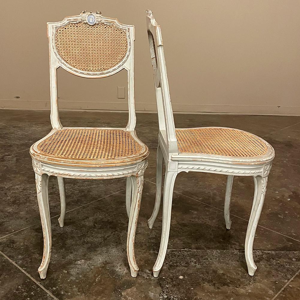 Hand-Crafted Pair 19th Century French Louis XVI Painted Salon Chairs For Sale