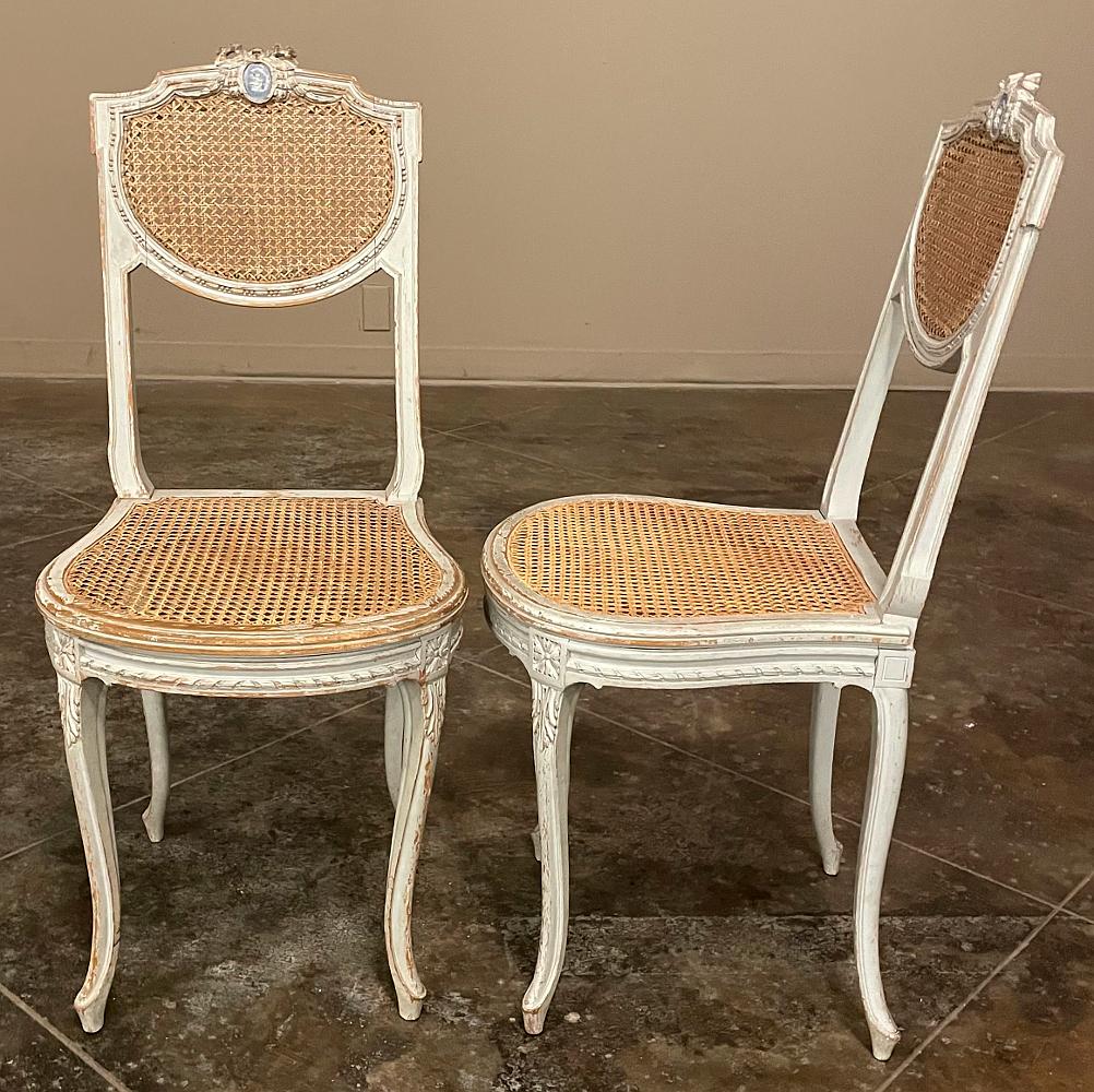 Pair 19th Century French Louis XVI Painted Salon Chairs In Good Condition For Sale In Dallas, TX