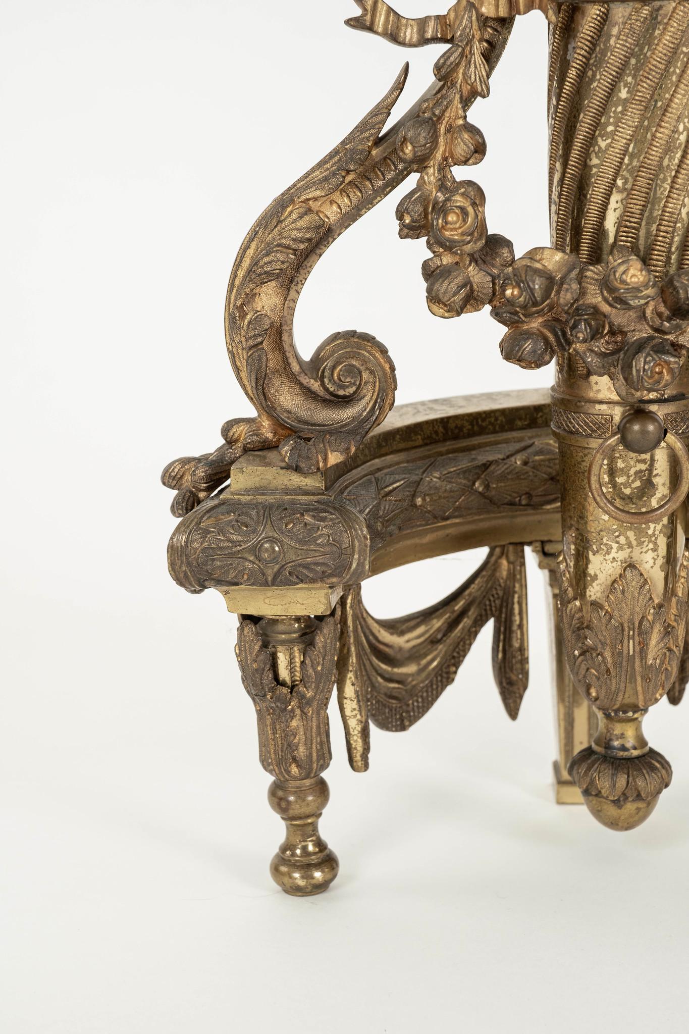Pair 19th Century French Louis XVI Style Gilt Bronze Chenets For Sale 2