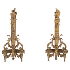 Antique Pair 19th Century French Louis XVI Style Gilt Bronze Chenets