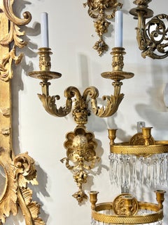 Coppia di applique a due luci in bronzo dorato in stile Luigi XVI francese del XIX secolo