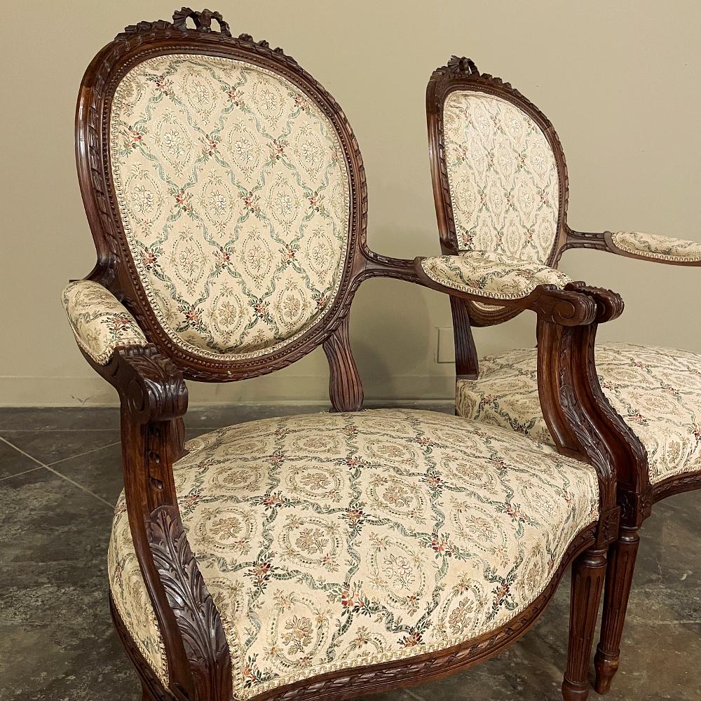 Pair 19th Century French Louis XVI Walnut Armchairs ~ Fauteuils For Sale 5