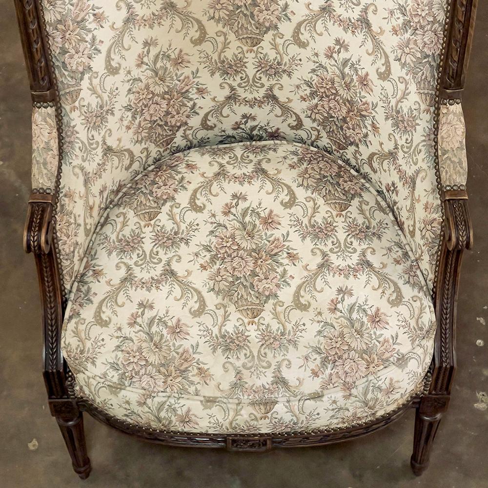 Pair 19th Century French Louis XVI Walnut Bergeres ~ Armchairs For Sale 4