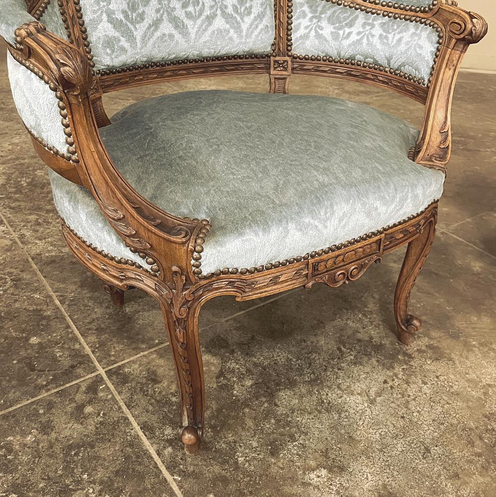 Pair 19th Century French Louis XVI Walnut Bergeres, Armchairs For Sale 8