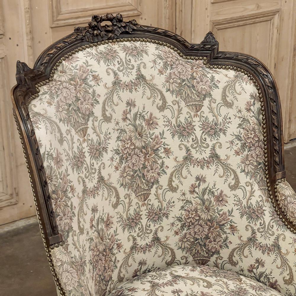 Pair 19th Century French Louis XVI Walnut Bergeres ~ Armchairs For Sale 7