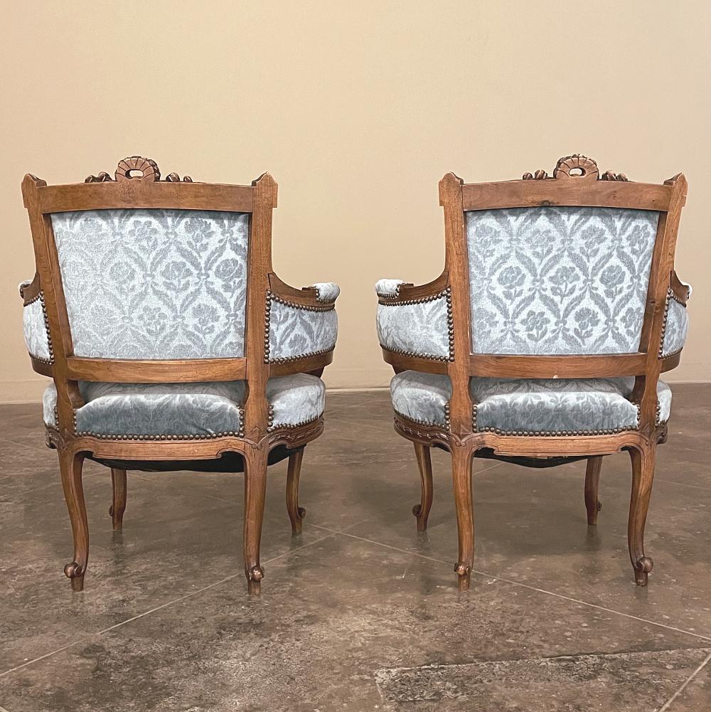 Pair 19th Century French Louis XVI Walnut Bergeres, Armchairs For Sale 9