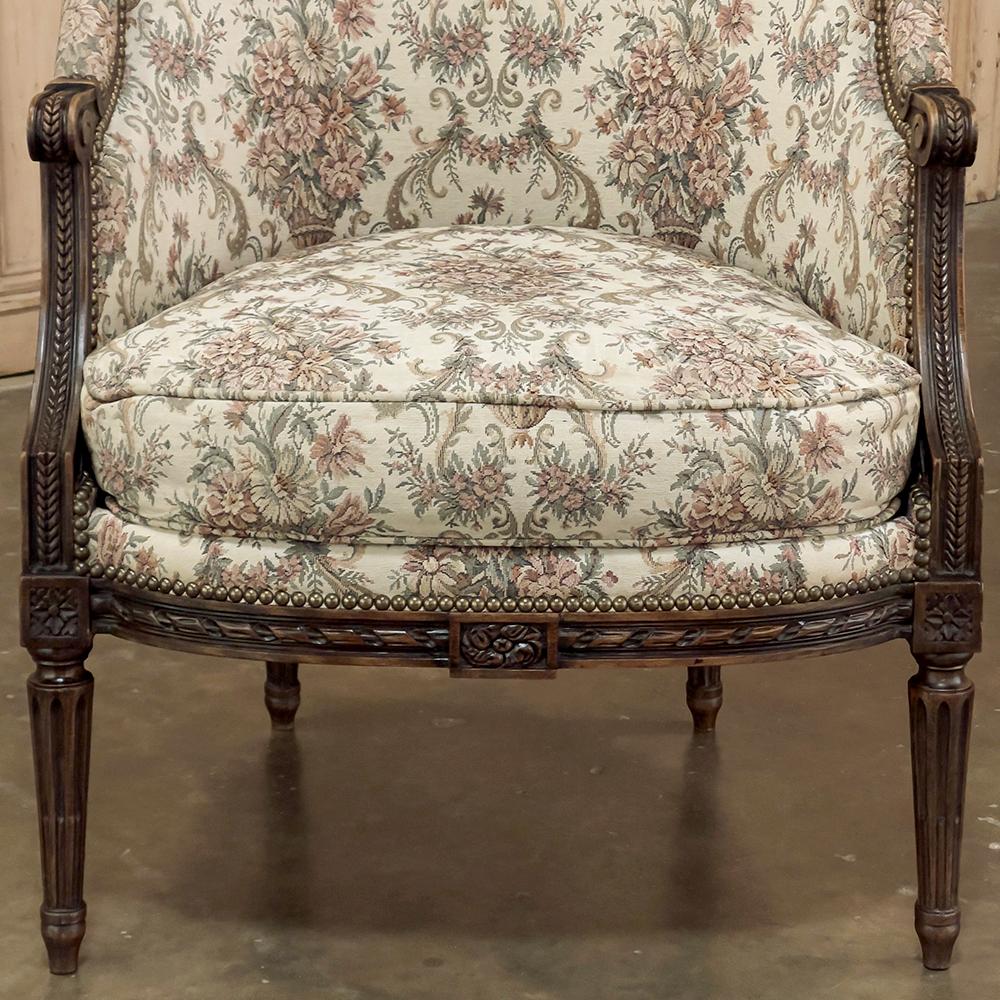 Pair 19th Century French Louis XVI Walnut Bergeres ~ Armchairs For Sale 9