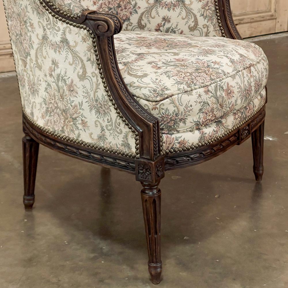 Pair 19th Century French Louis XVI Walnut Bergeres ~ Armchairs For Sale 10