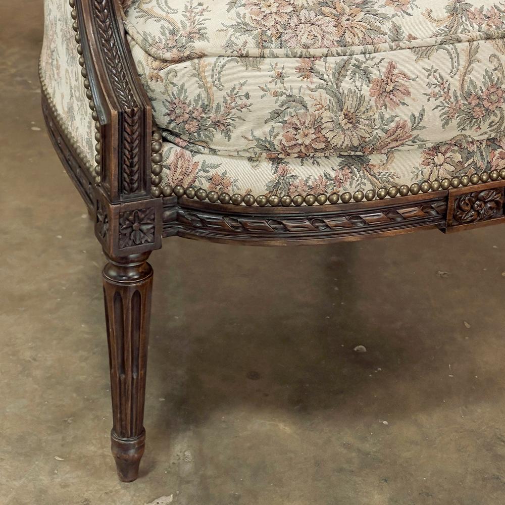 Pair 19th Century French Louis XVI Walnut Bergeres ~ Armchairs For Sale 12