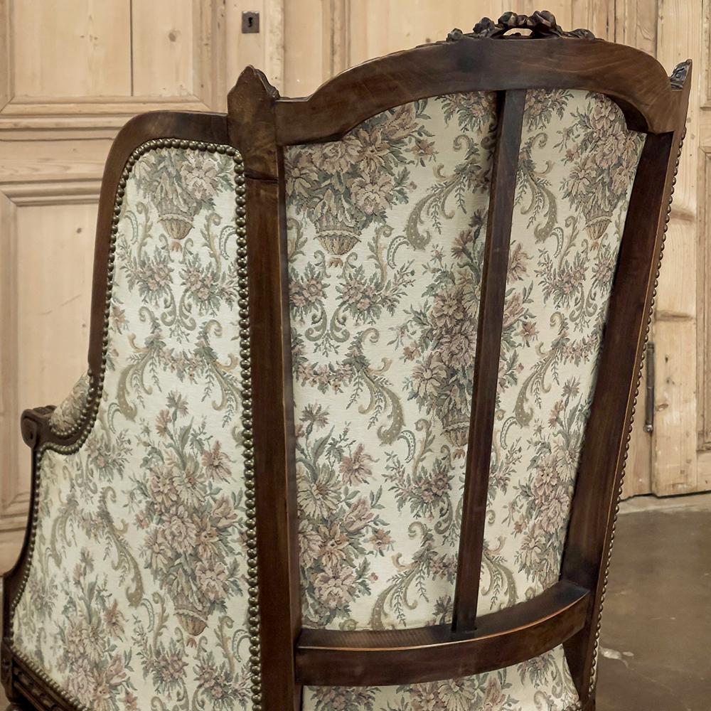 Pair 19th Century French Louis XVI Walnut Bergeres ~ Armchairs For Sale 13