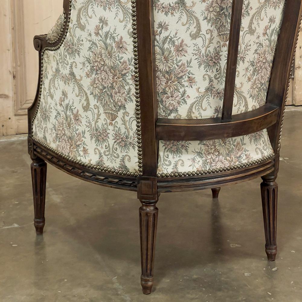 Pair 19th Century French Louis XVI Walnut Bergeres ~ Armchairs For Sale 14