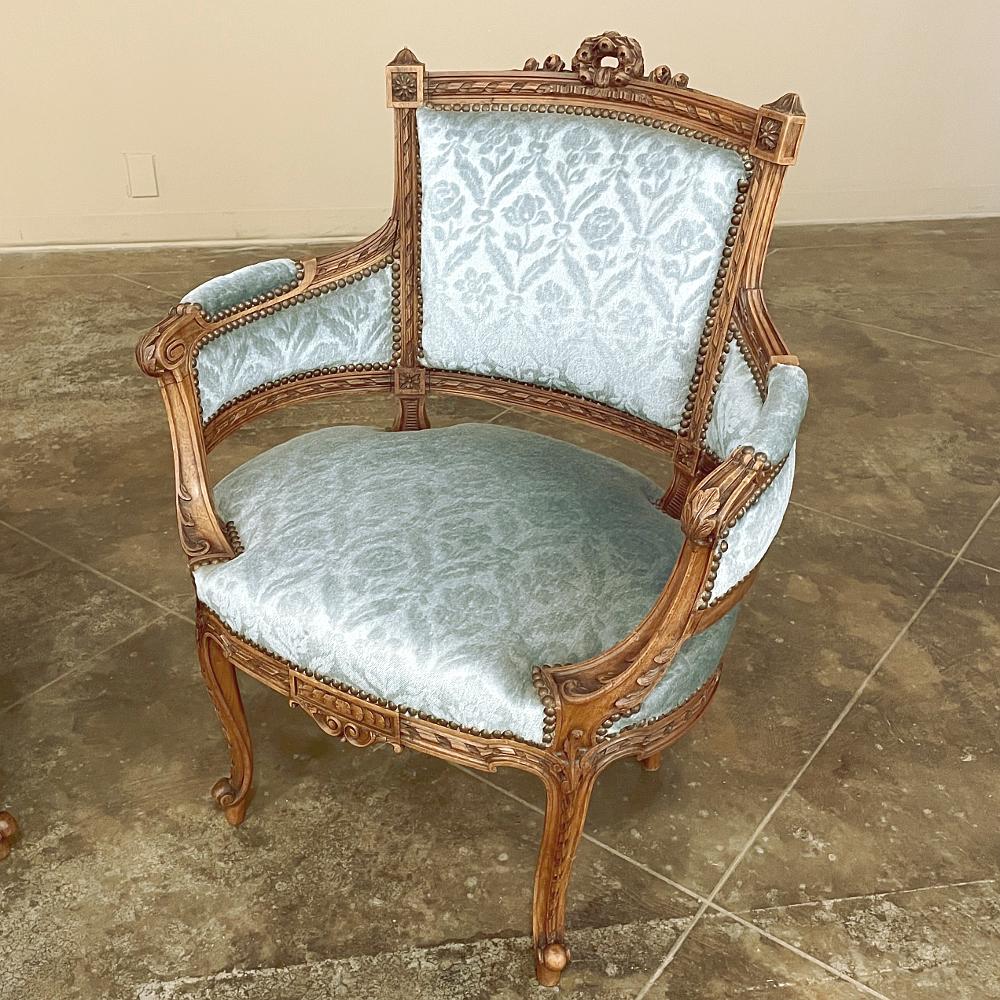 Late 19th Century Pair 19th Century French Louis XVI Walnut Bergeres, Armchairs For Sale
