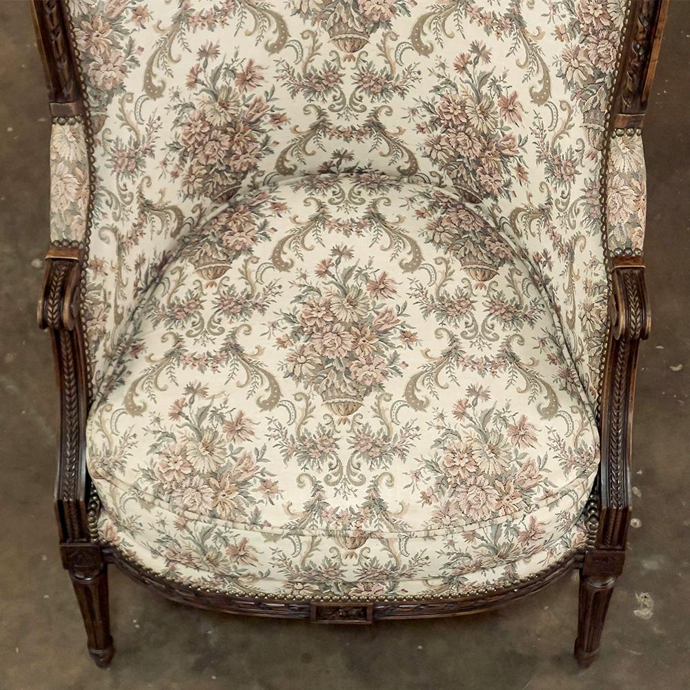 Pair 19th Century French Louis XVI Walnut Bergeres ~ Armchairs For Sale 1