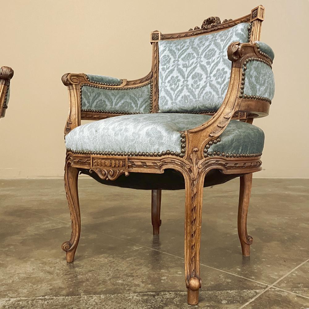 Pair 19th Century French Louis XVI Walnut Bergeres, Armchairs For Sale 4