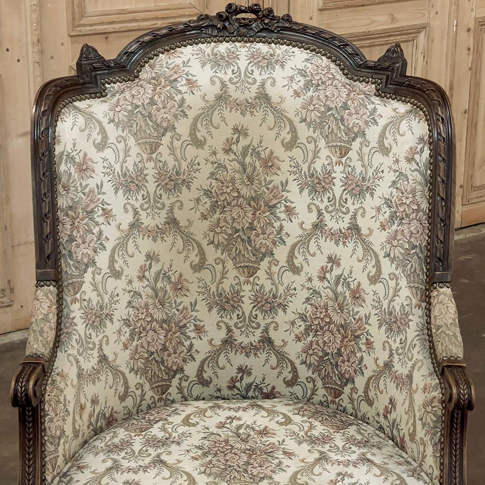 Pair 19th Century French Louis XVI Walnut Bergeres ~ Armchairs For Sale 3