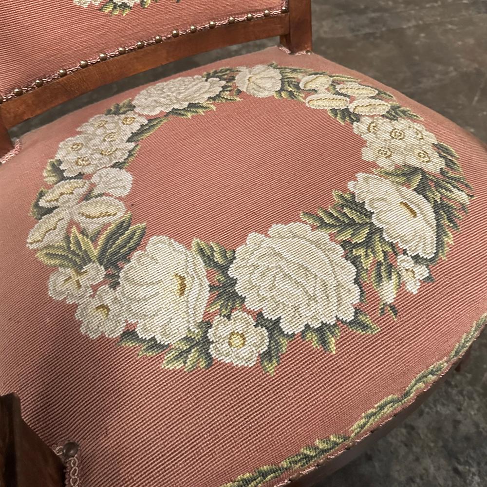 PAIR 19th Century French Mahogany Empire Armchairs with Needlepoint Tapestry For Sale 6
