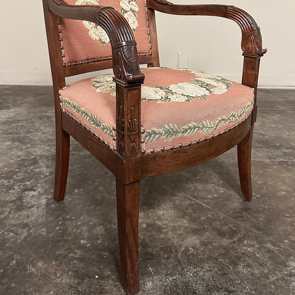 PAIR 19th Century French Mahogany Empire Armchairs with Needlepoint Tapestry For Sale 7