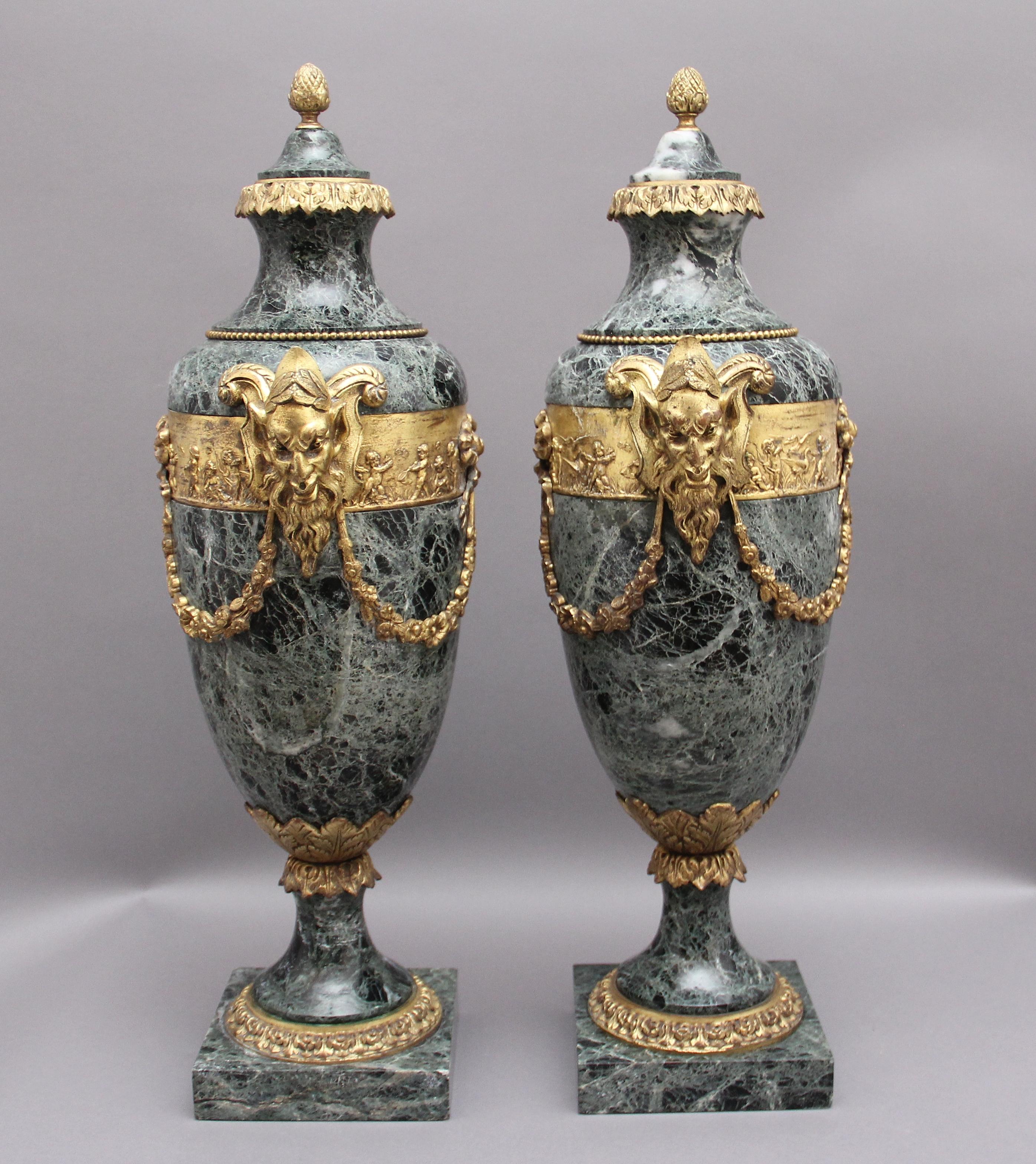 Pair 19th Century French Marble and Cassoulet Urns In Good Condition In Martlesham, GB