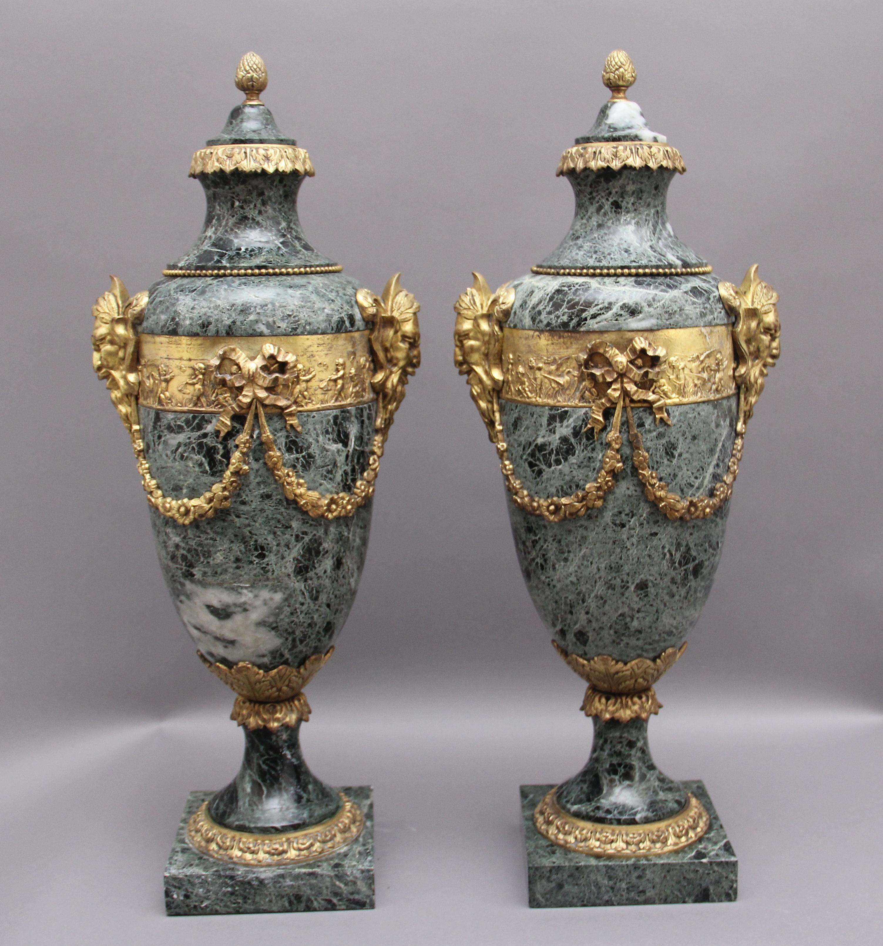 Late 19th Century Pair 19th Century French Marble and Cassoulet Urns