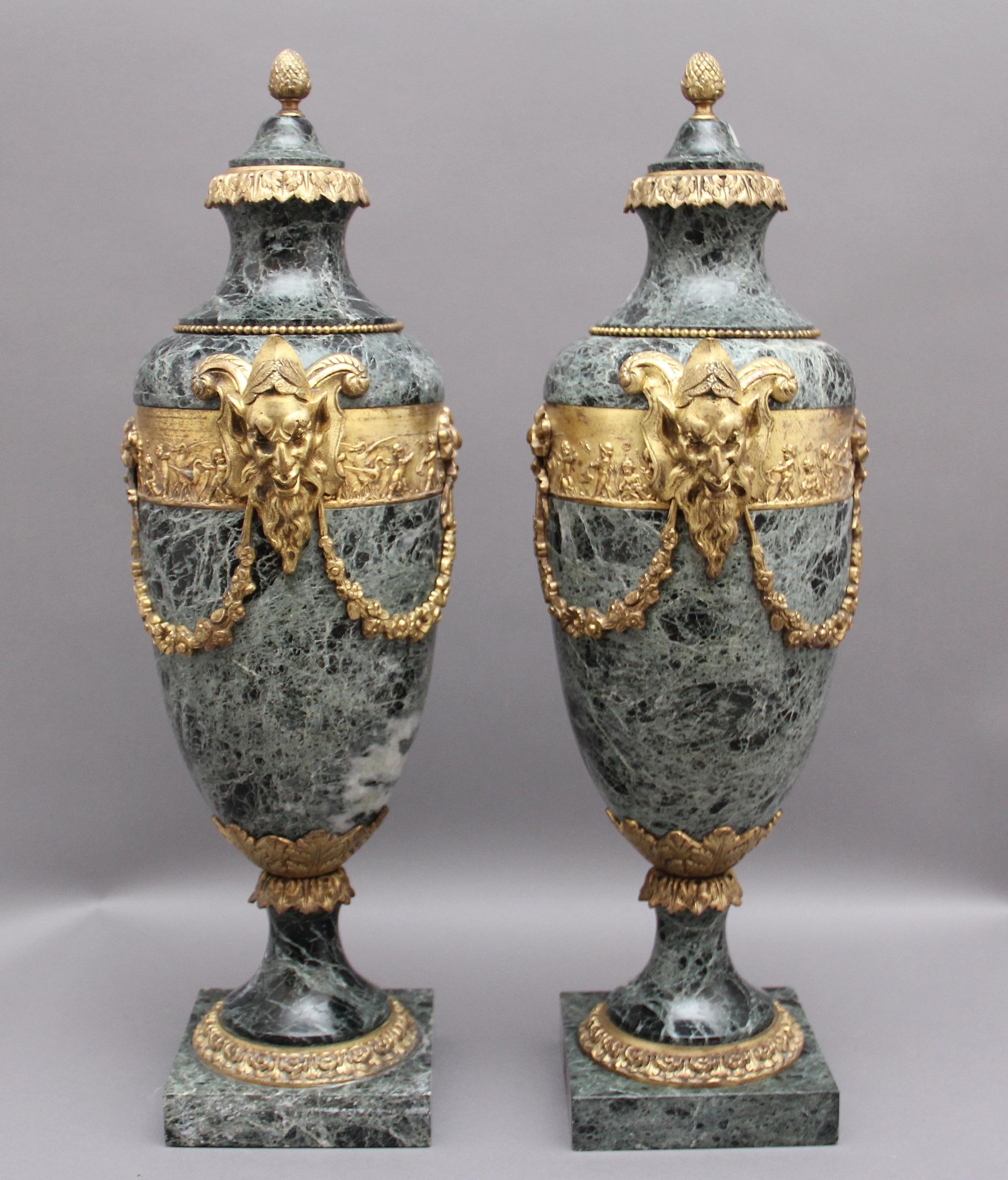 Pair 19th Century French Marble and Cassoulet Urns 1
