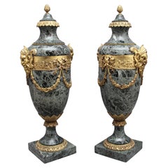 Pair 19th Century French Marble and Cassoulet Urns
