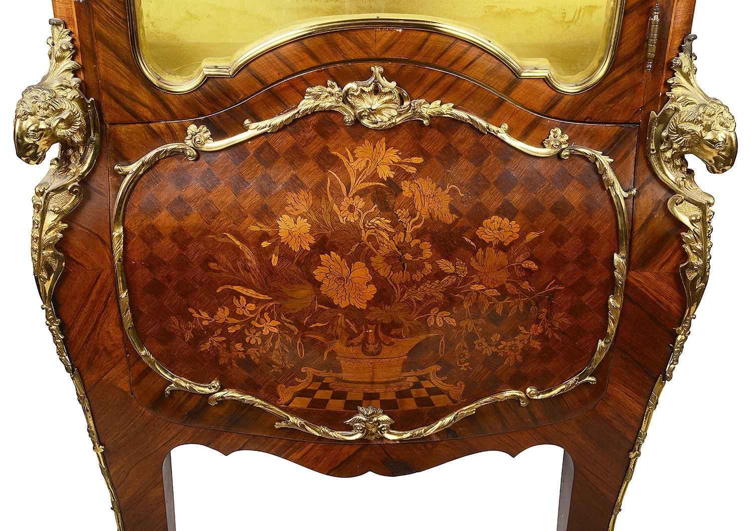 Pair 19th Century French Marquetry Inlaid Display Cabinets In Good Condition For Sale In Brighton, Sussex