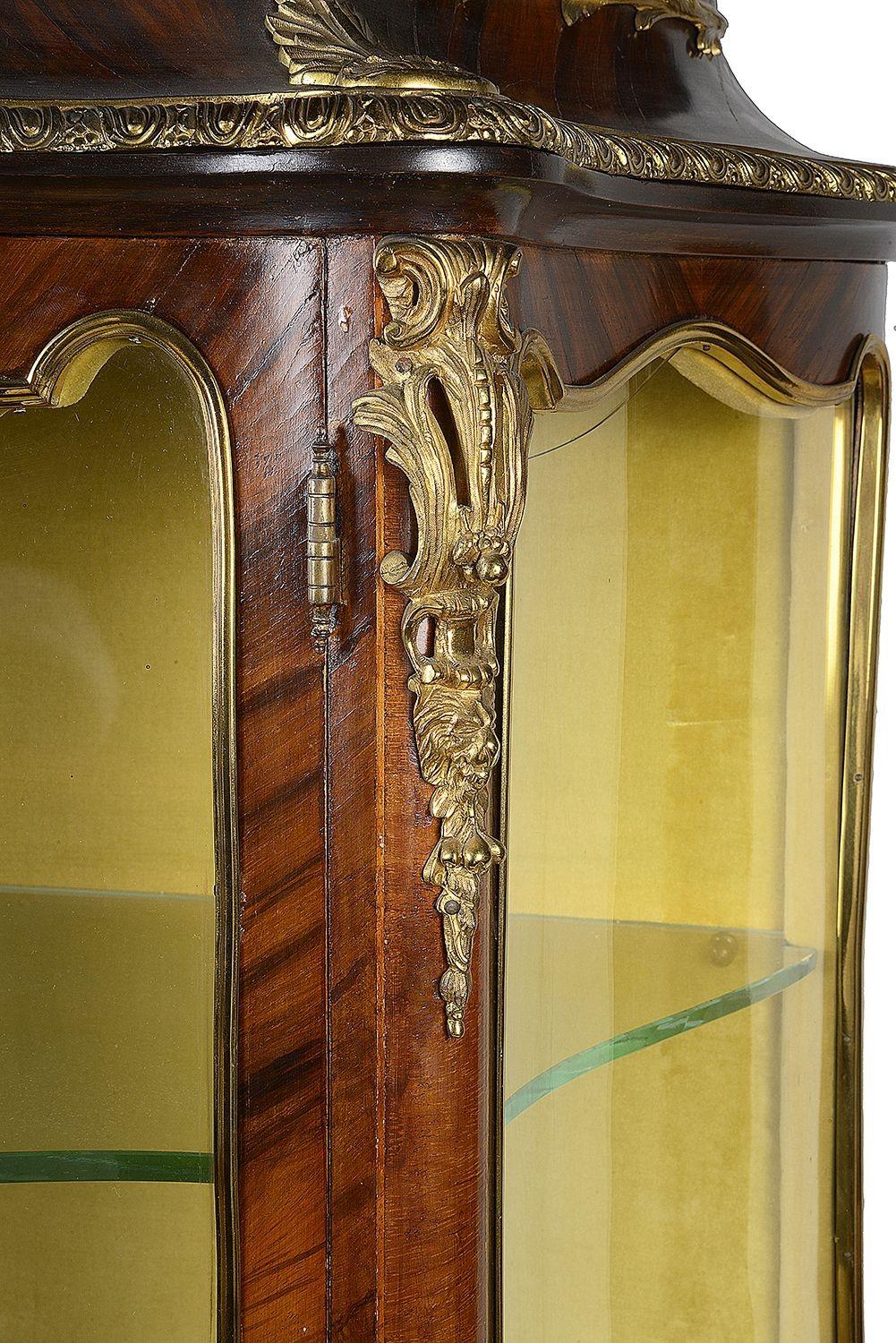 Ormolu Pair 19th Century French Marquetry Inlaid Display Cabinets For Sale