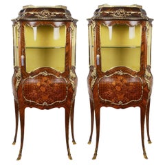 Pair 19th Century French Marquetry Inlaid Display Cabinets