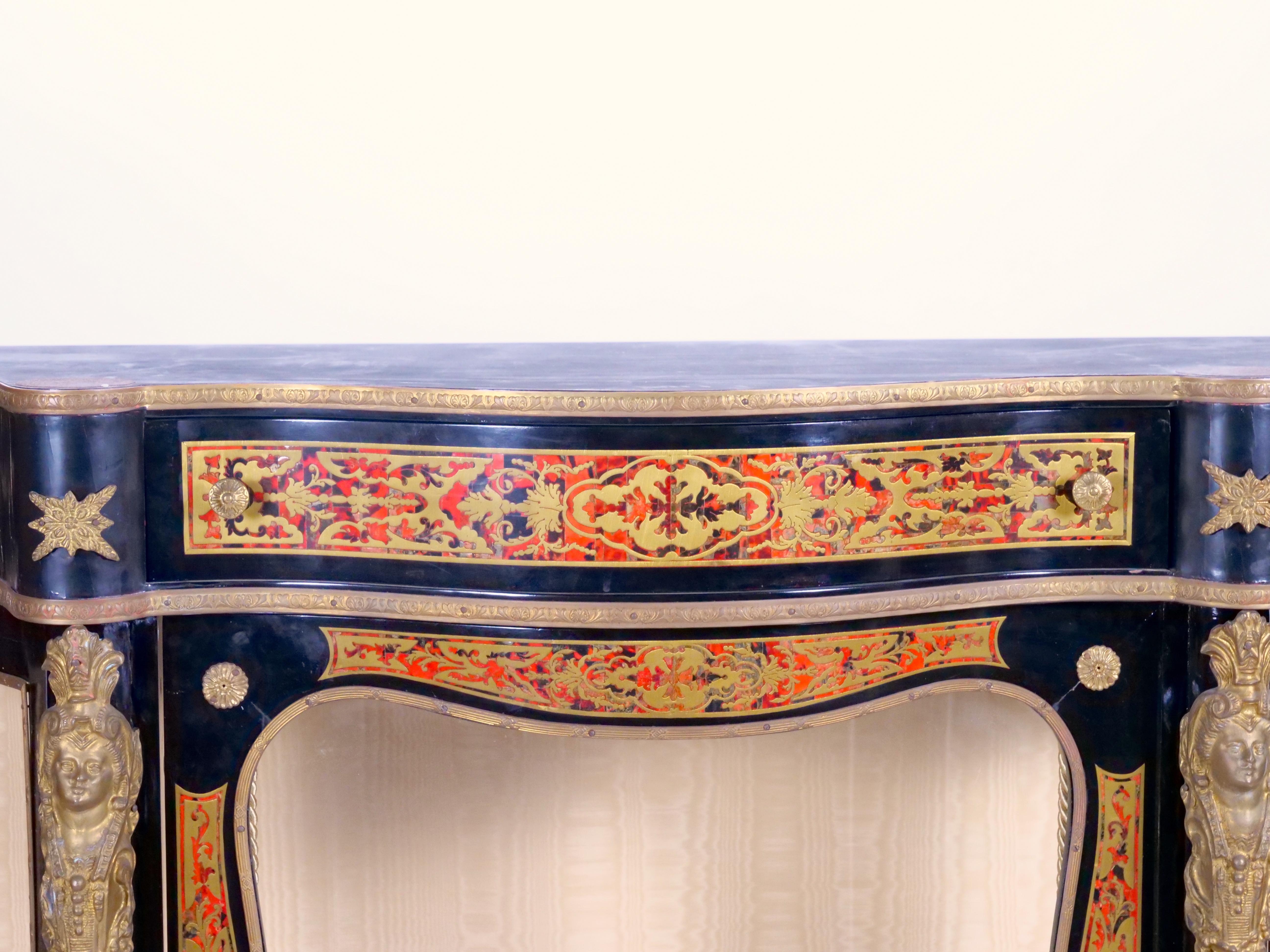 Pair 19th Century French Napoleon III Boulle Marquetry Ebonized Side Cabinets  For Sale 7