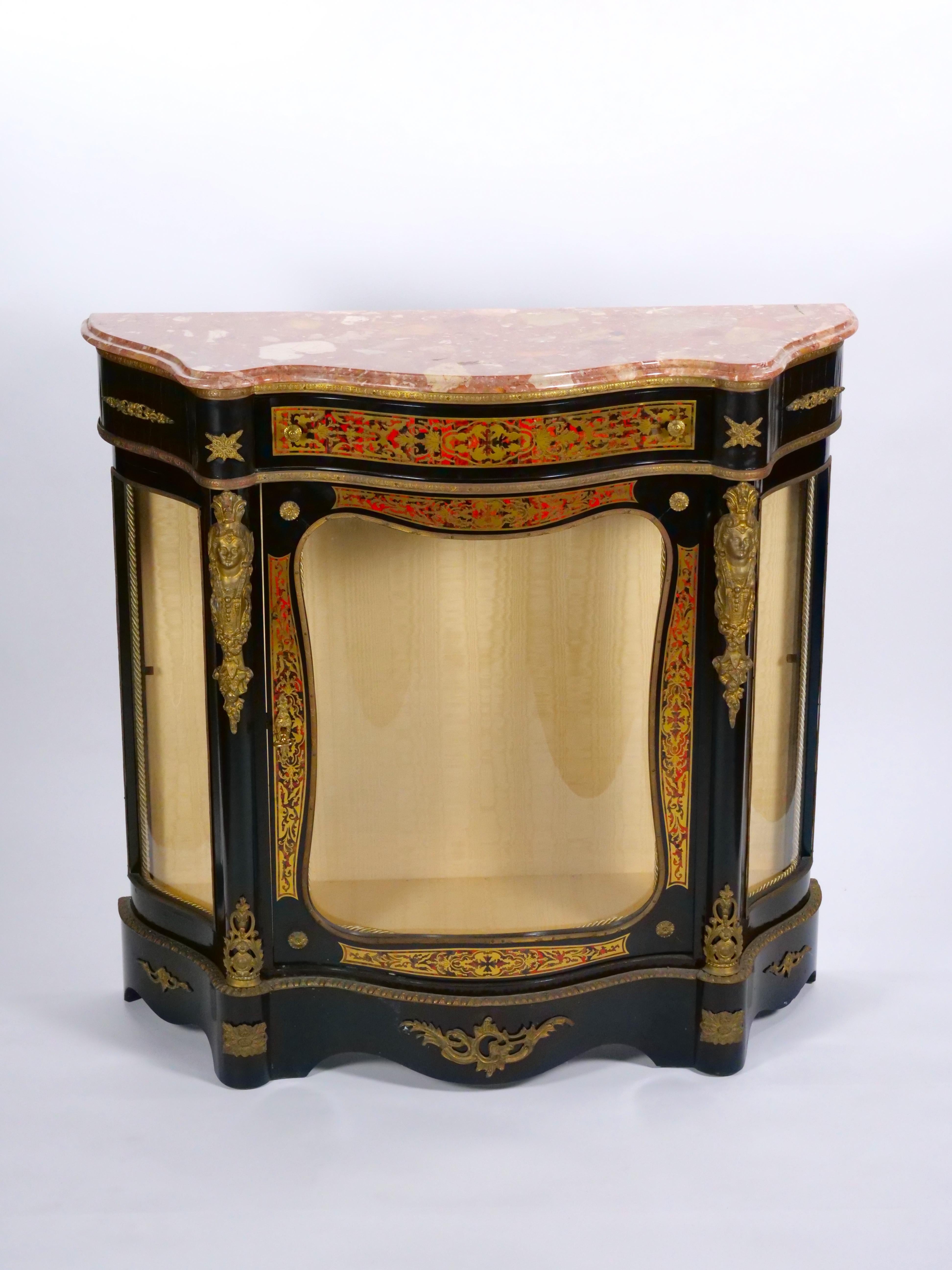 Pair 19th Century French Napoleon III Boulle Marquetry Ebonized Side Cabinets  For Sale 9
