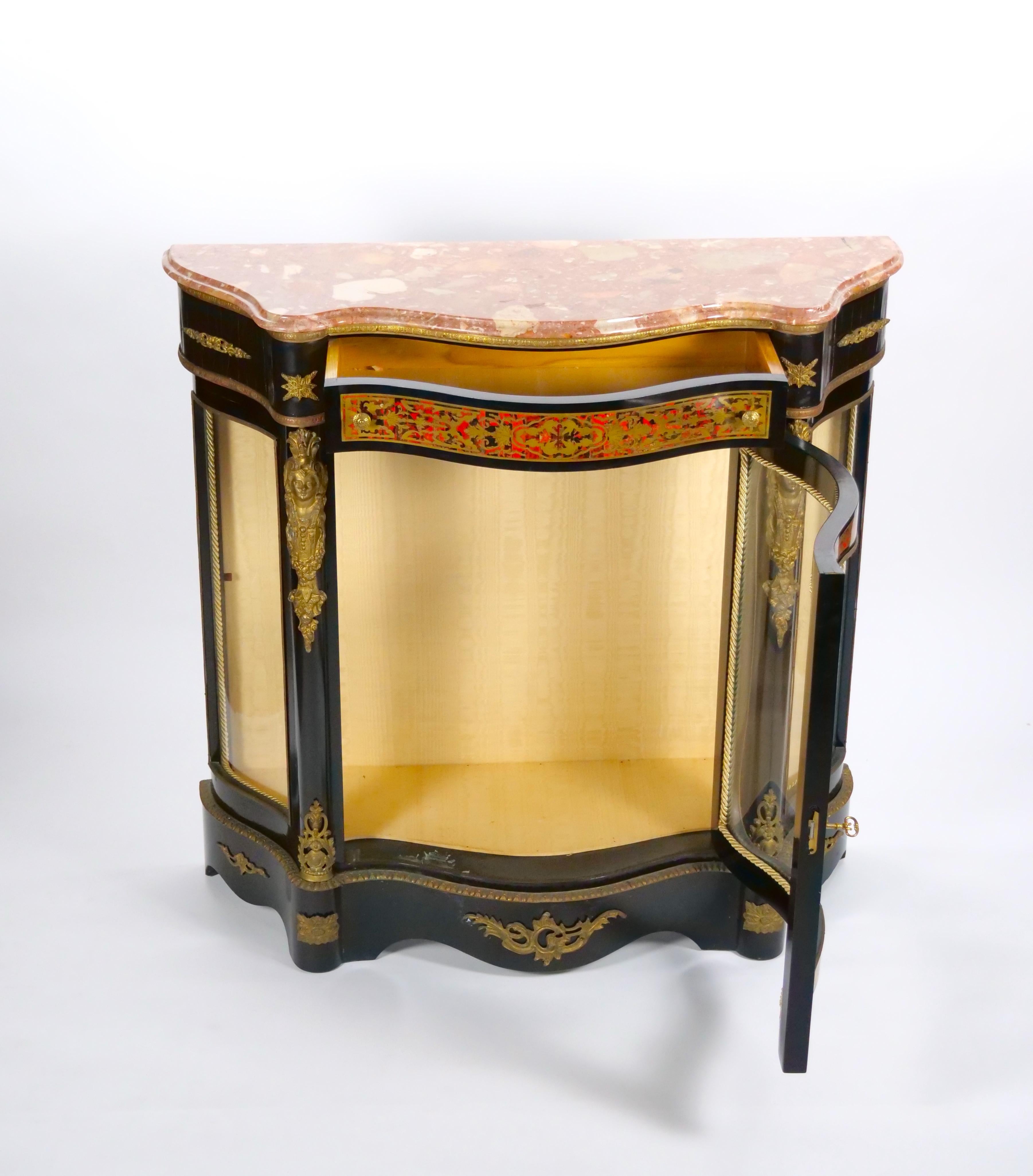 Pair 19th Century French Napoleon III Boulle Marquetry Ebonized Side Cabinets  For Sale 11