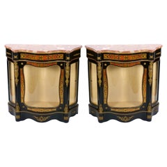 Pair 19th Century French Napoleon III Boulle Marquetry Ebonized Side Cabinets