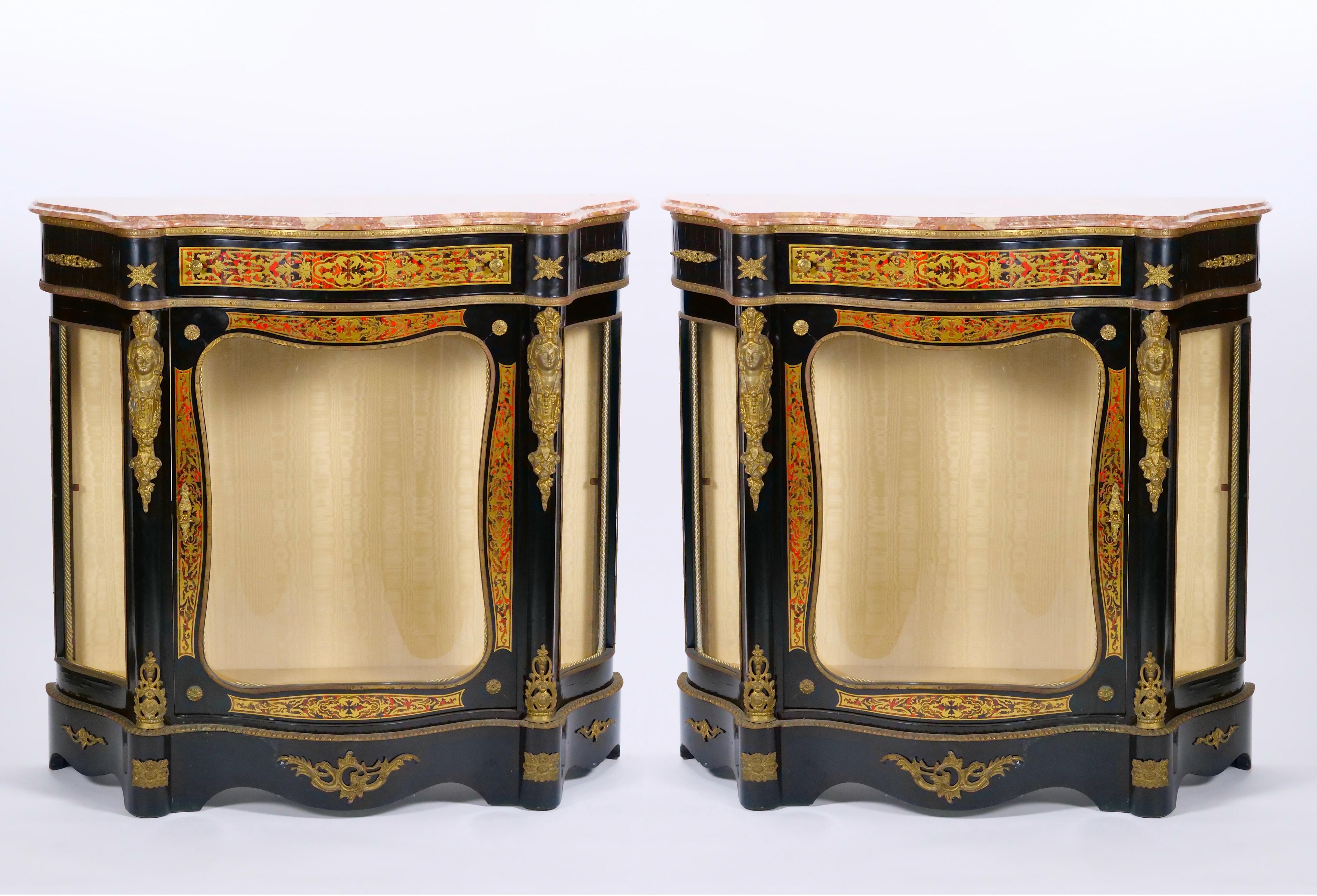 Pair 19th Century French Napoleon III Boulle Marquetry Ebonized Side Cabinets  For Sale 14
