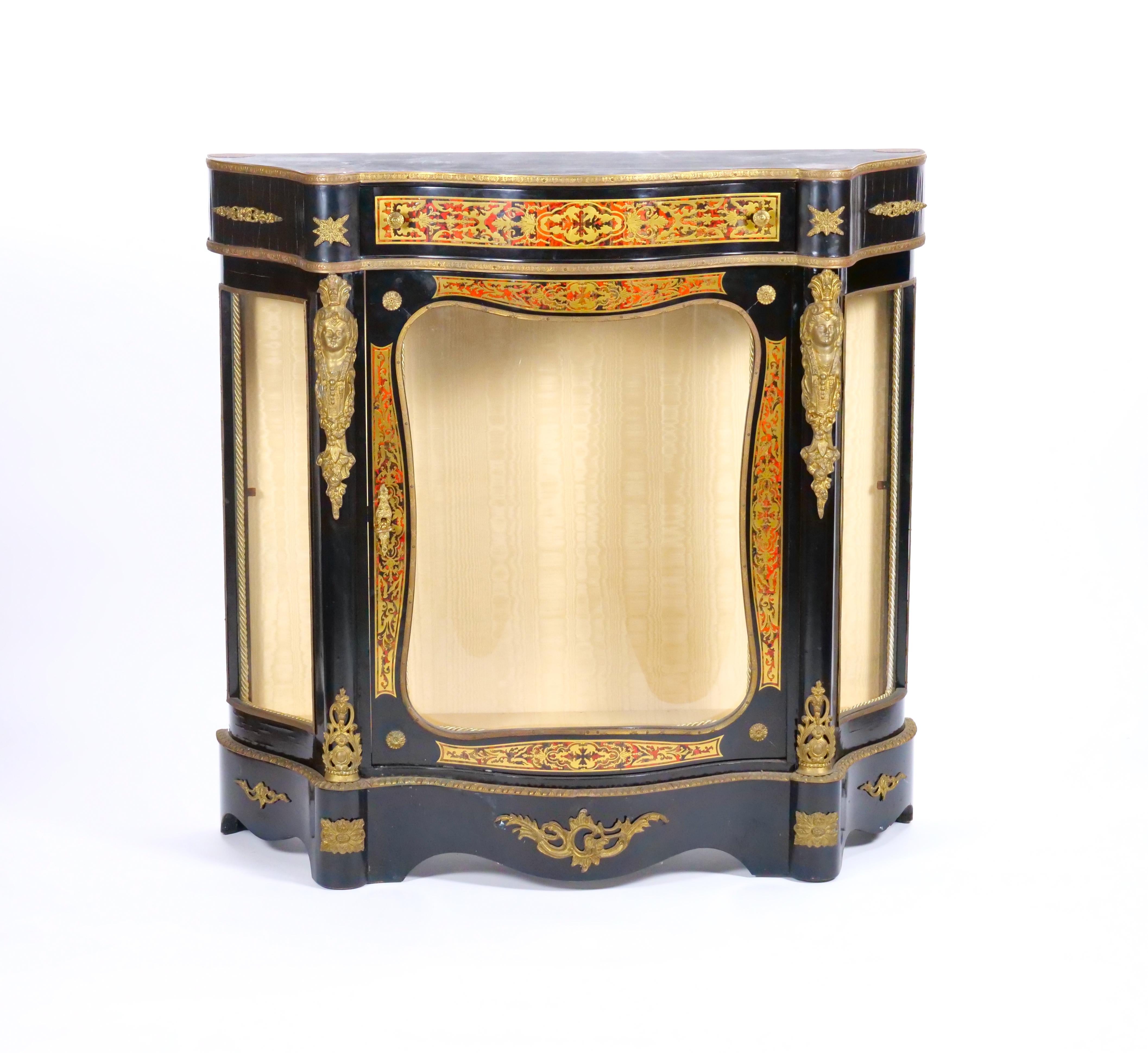 Pair 19th Century French Napoleon III Boulle Marquetry Ebonized Side Cabinets  For Sale 2