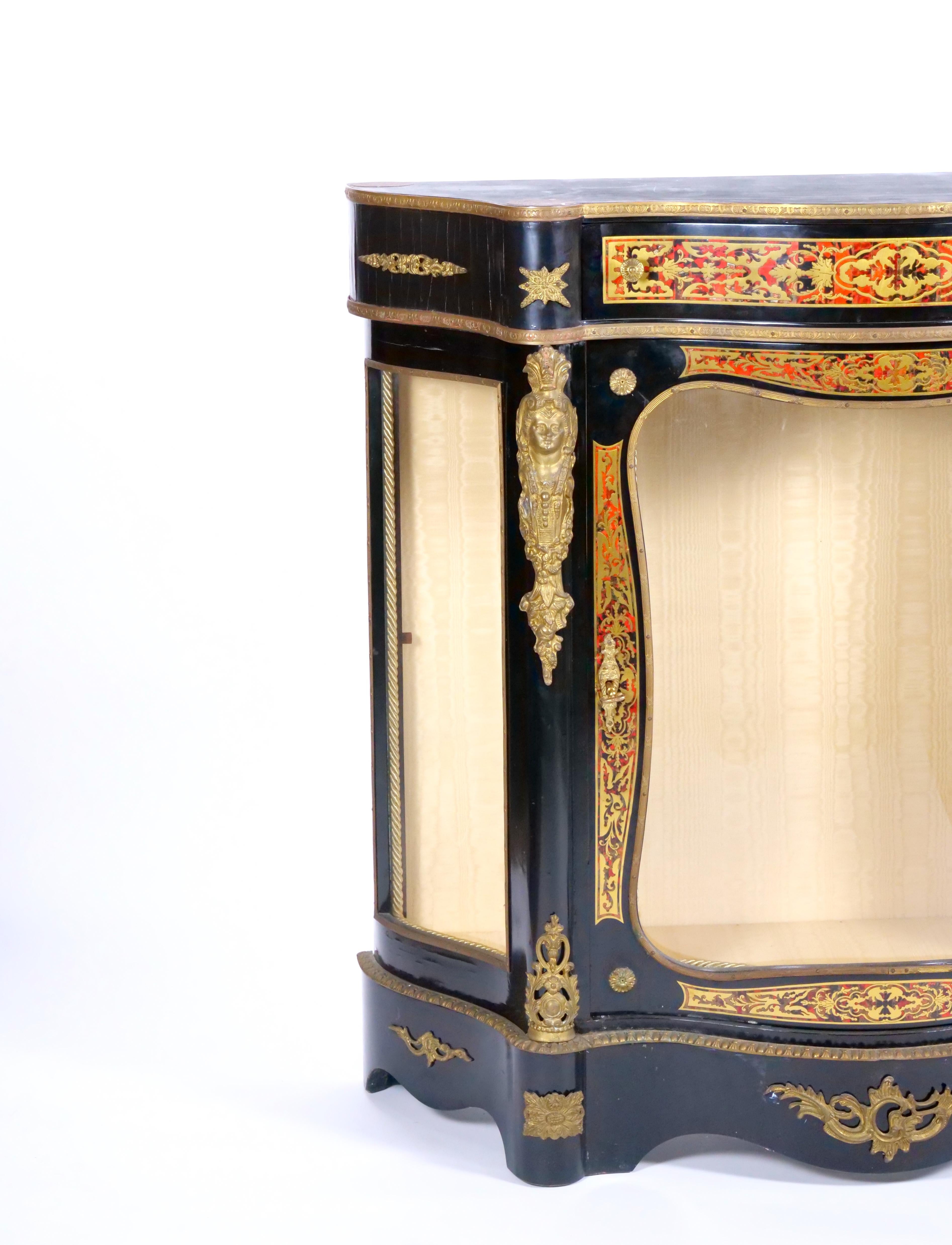 Pair 19th Century French Napoleon III Boulle Marquetry Ebonized Side Cabinets  For Sale 3