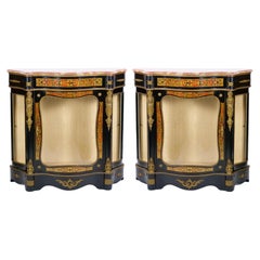 Pair 19th Century French Napoleon III Boulle Marquetry Ebonized Side Cabinets 