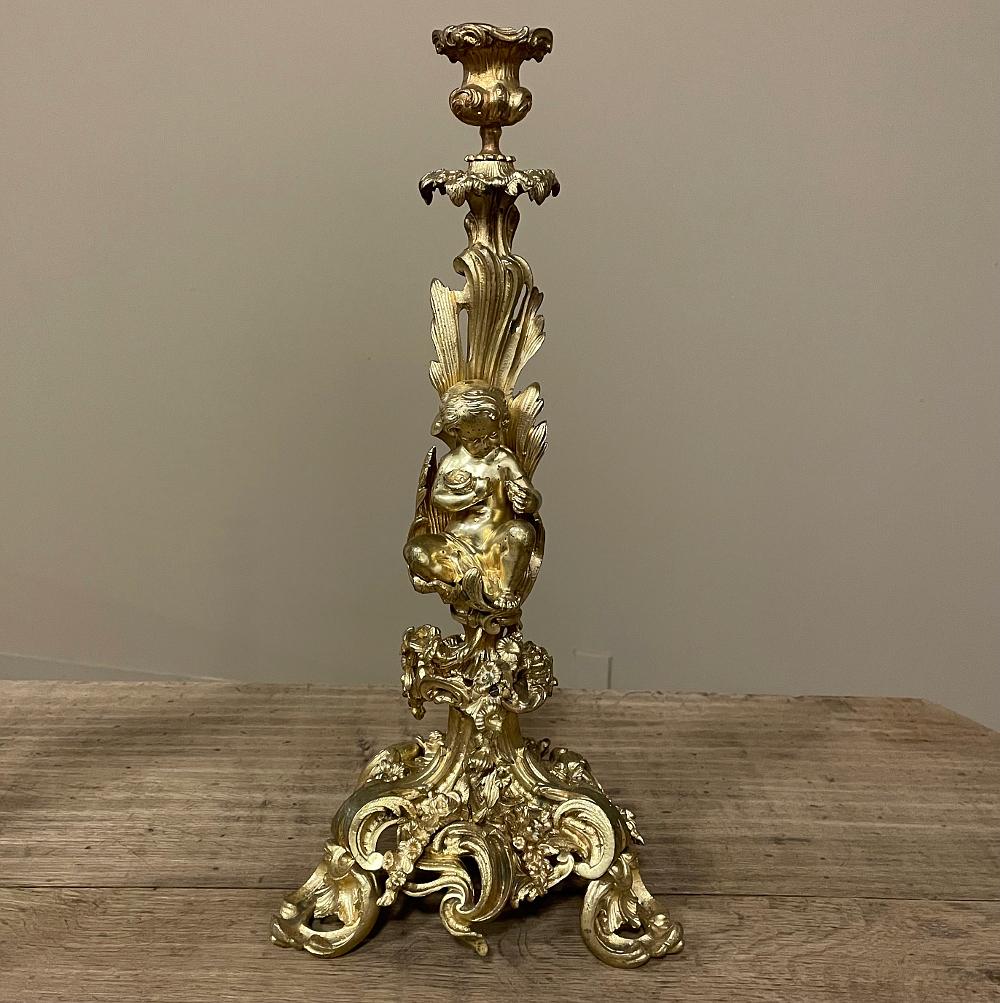 Gilt Pair 19th Century French Napoleon III Period Bronze D'Or Rococo Candlesticks For Sale