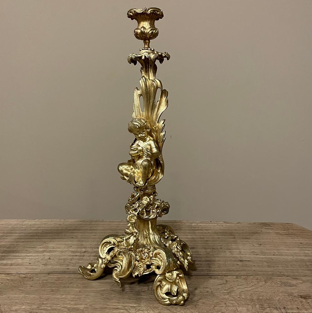 Late 19th Century Pair 19th Century French Napoleon III Period Bronze D'Or Rococo Candlesticks For Sale