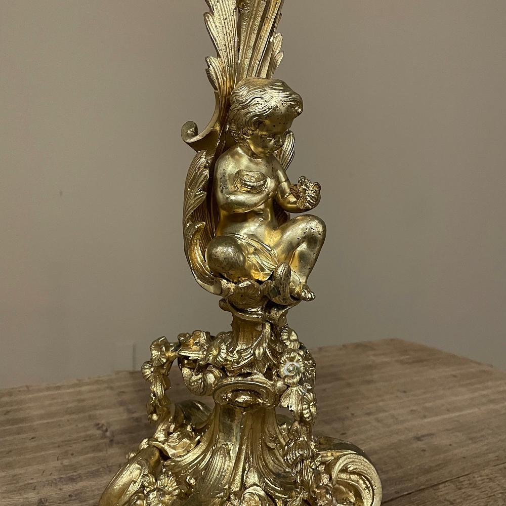 Pair 19th Century French Napoleon III Period Bronze D'Or Rococo Candlesticks For Sale 1