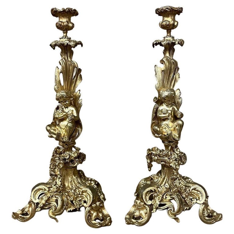 Pair 19th Century French Napoleon III Period Bronze D'Or Rococo ...
