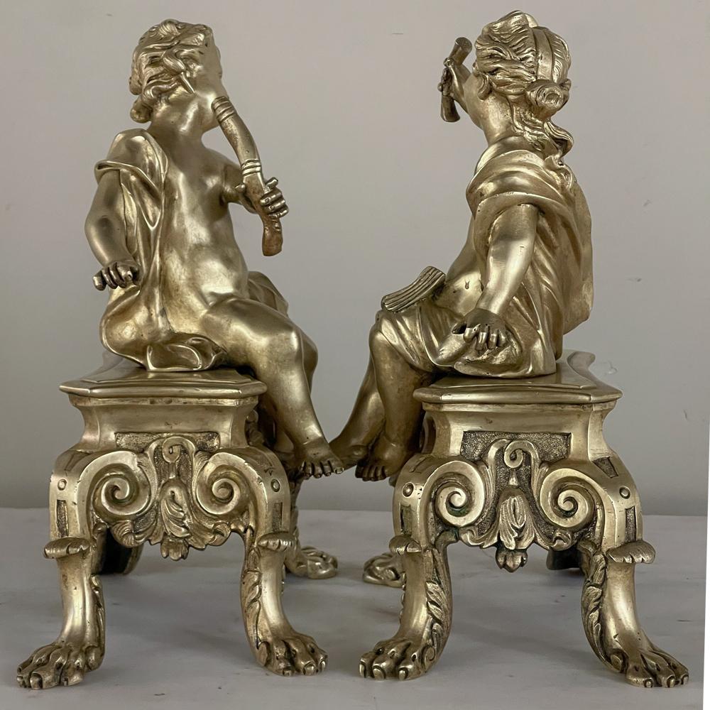 Pair 19th Century French Napoleon III Period Bronze Dore Andirons, Bookends For Sale 4