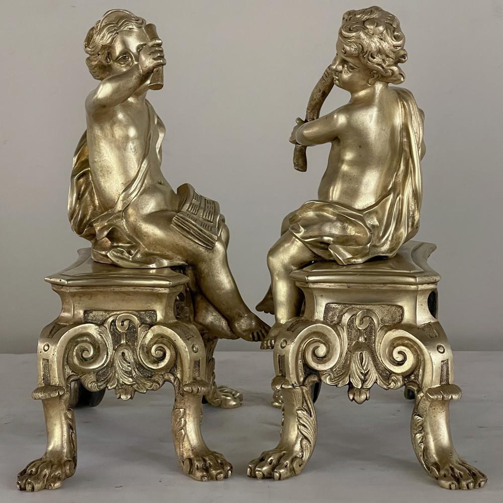 Pair 19th Century French Napoleon III Period Bronze Dore Andirons, Bookends For Sale 5