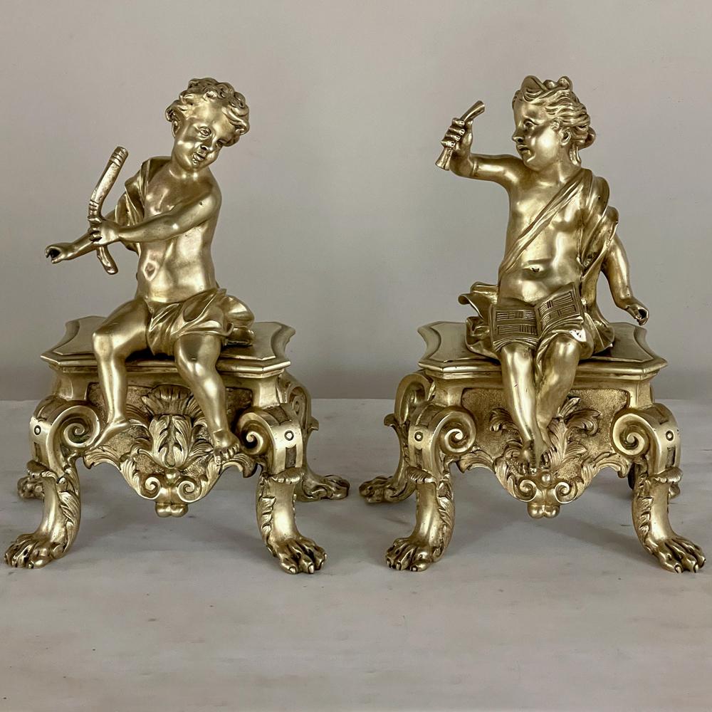 Pair 19th Century French Napoleon III Period Bronze Dore Andirons, Bookends For Sale 12