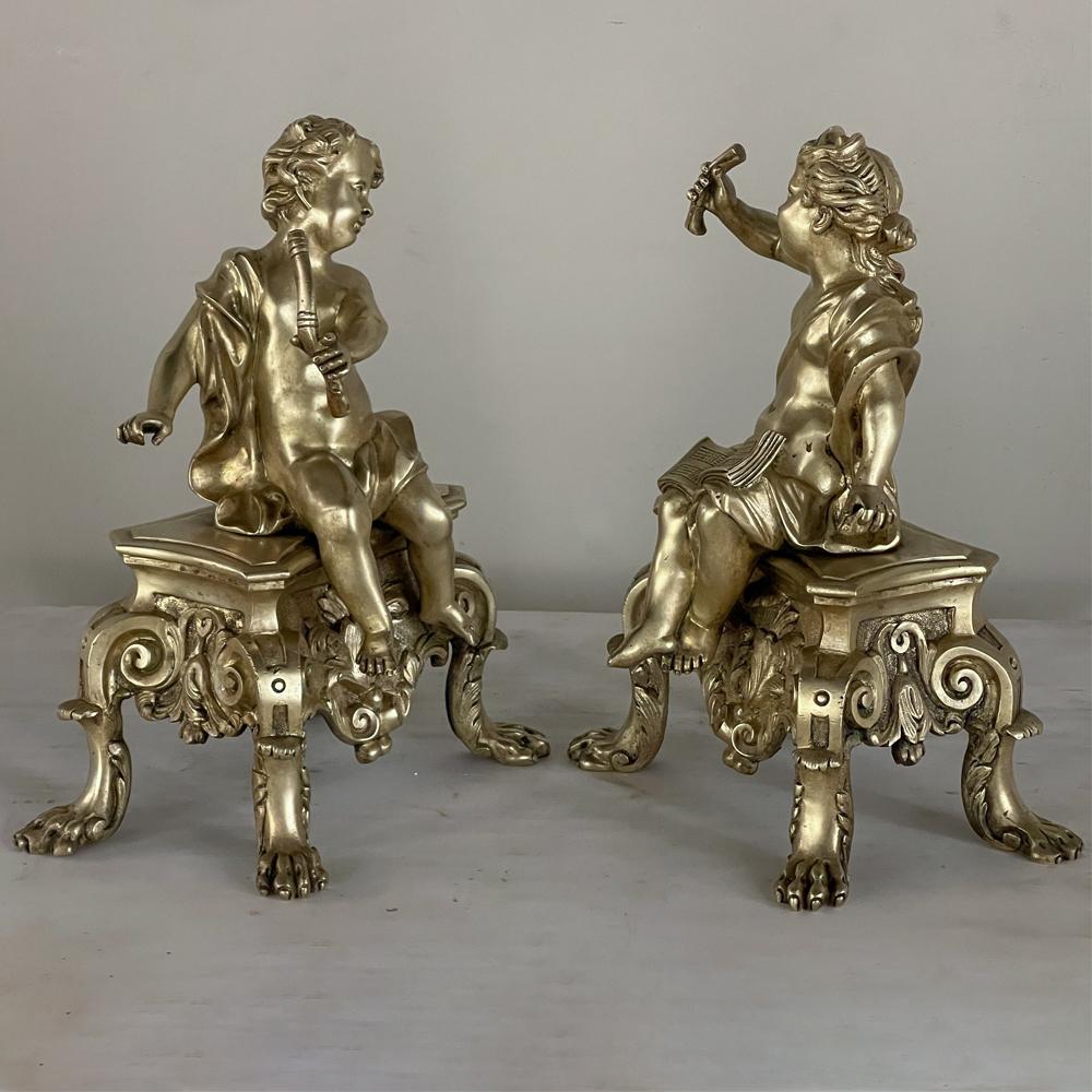 Late 19th Century Pair 19th Century French Napoleon III Period Bronze Dore Andirons, Bookends For Sale
