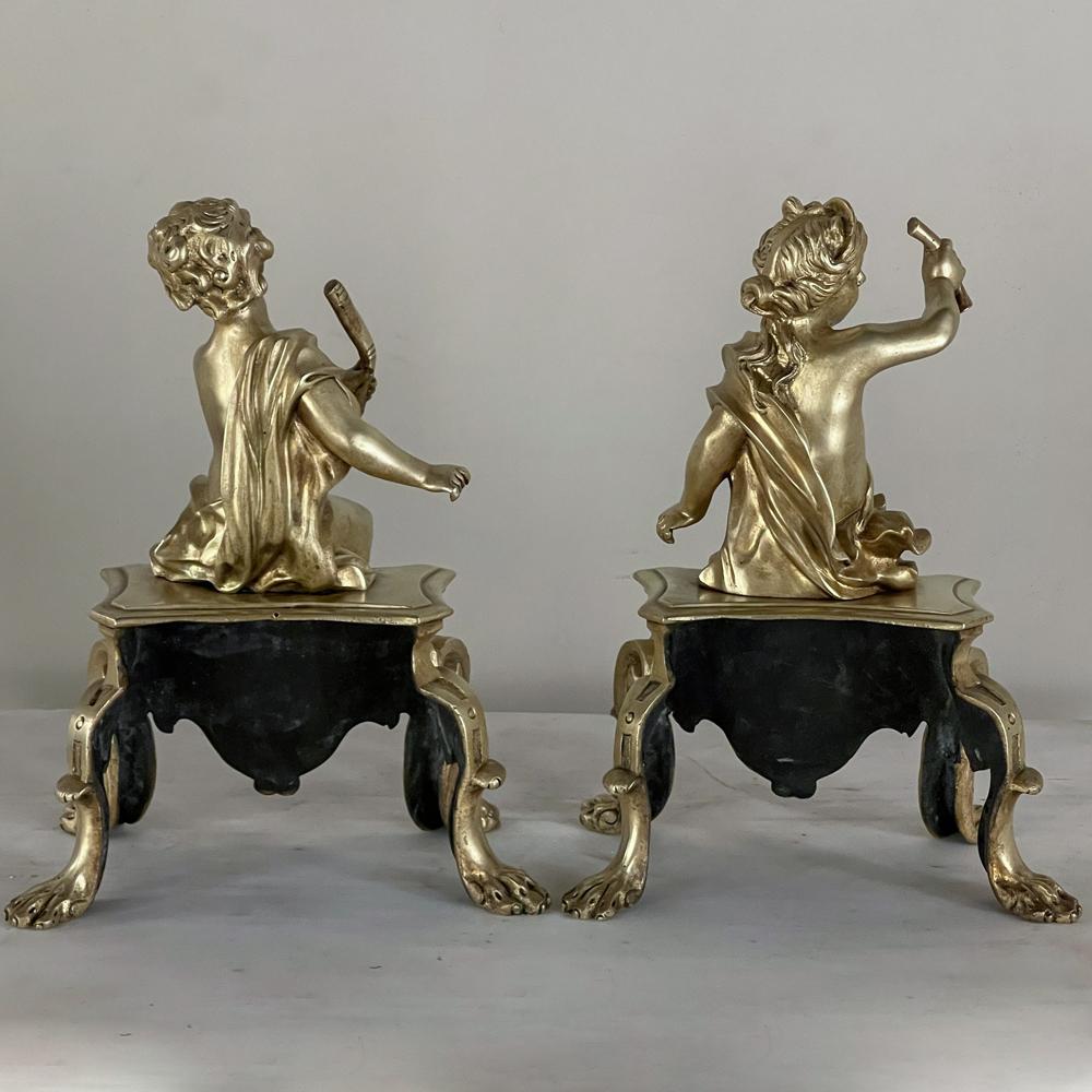 Pair 19th Century French Napoleon III Period Bronze Dore Andirons, Bookends For Sale 1