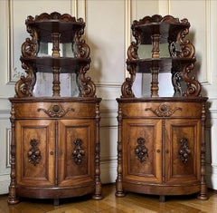 Pair 19th Century French Napoleon III Period Corner Cabinets ~ Vaisseliers